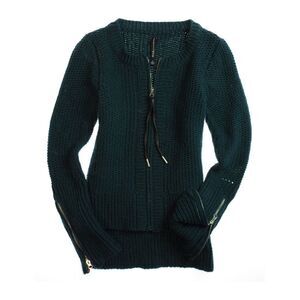 W118 Womens Full Zip Front Cable Knit Sweater, Green, NWT